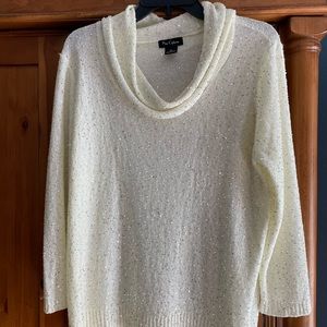Nu Options Sequin Cream Cowl Neck Shirt, Sz XL